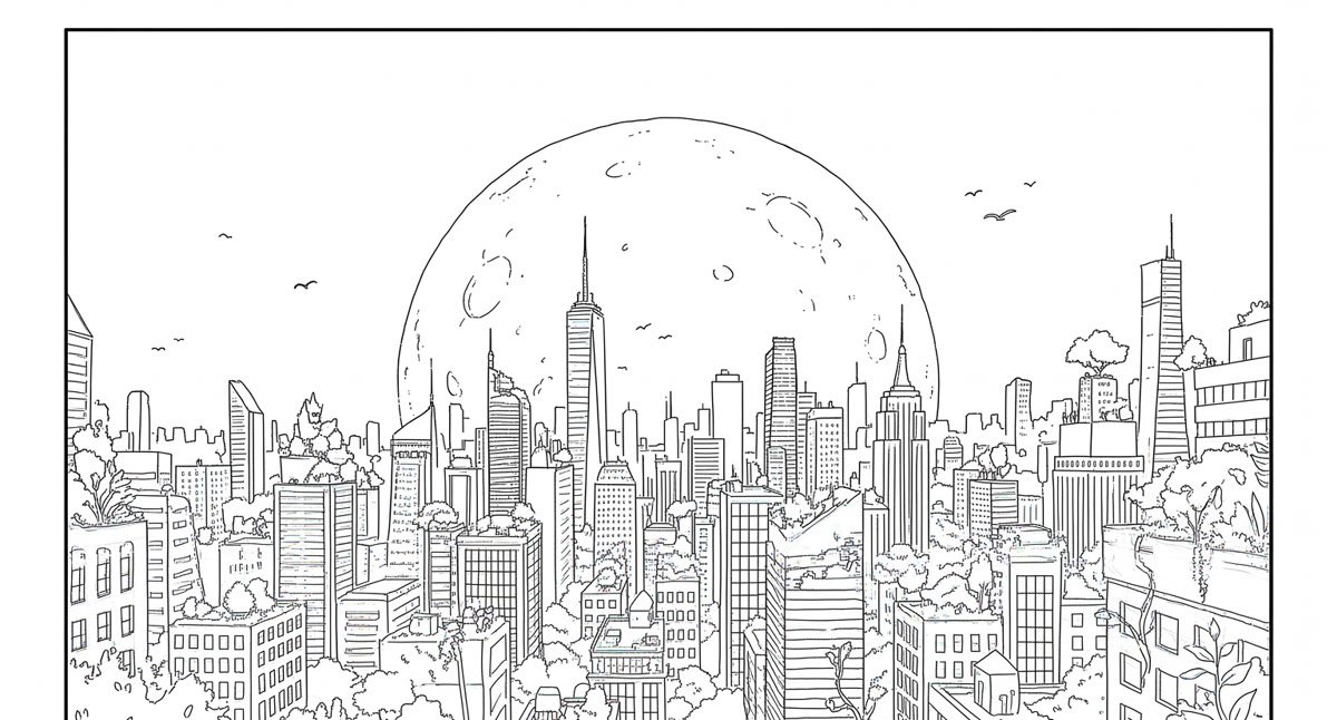 Ciudad dibujada a tinta